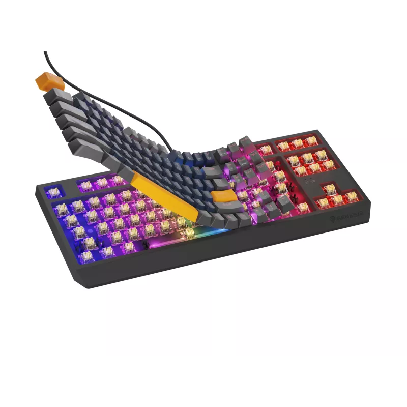 GENESIS THOR 230 TKL klaviatuur Mängu USB + RF Juhtmevaba + Bluetooth QWERTY Must, Sinine, Hall, Oranž