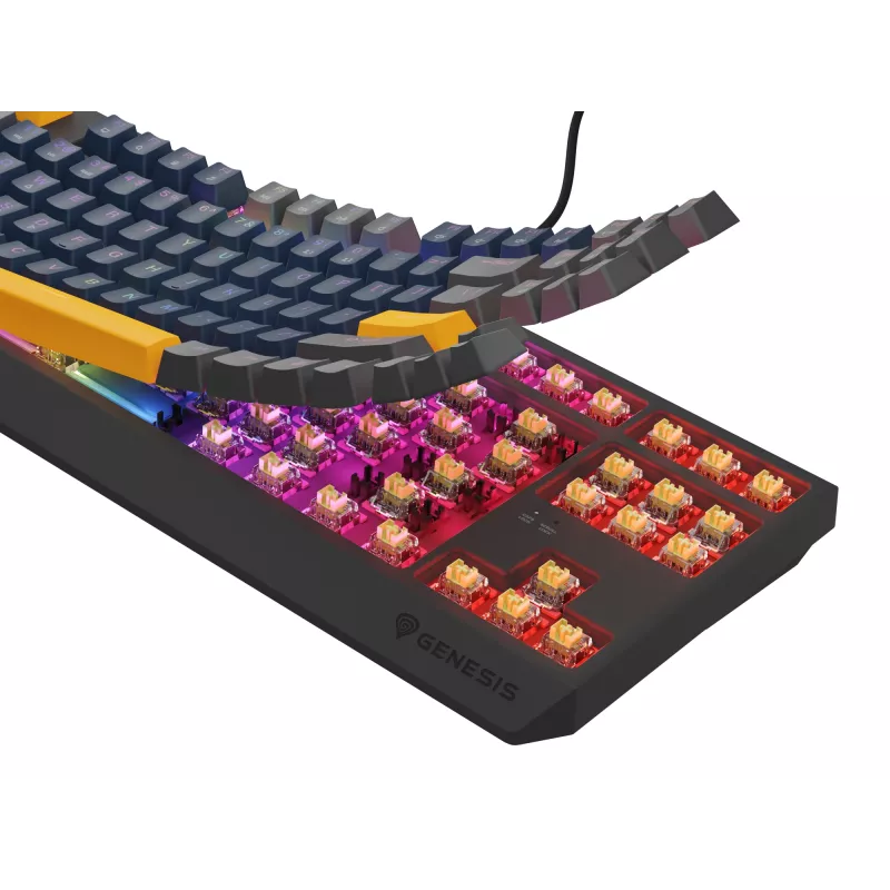 GENESIS THOR 230 TKL klaviatuur Mängu USB + RF Juhtmevaba + Bluetooth QWERTY Must, Sinine, Hall, Oranž