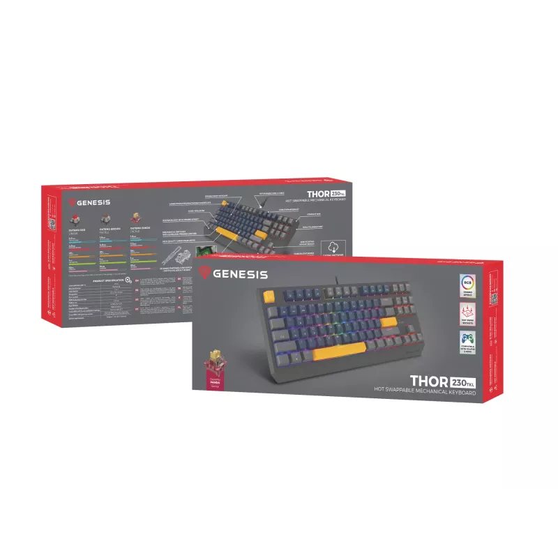 GENESIS THOR 230 TKL klaviatuur Mängu USB + RF Juhtmevaba + Bluetooth QWERTY Must, Sinine, Hall, Oranž