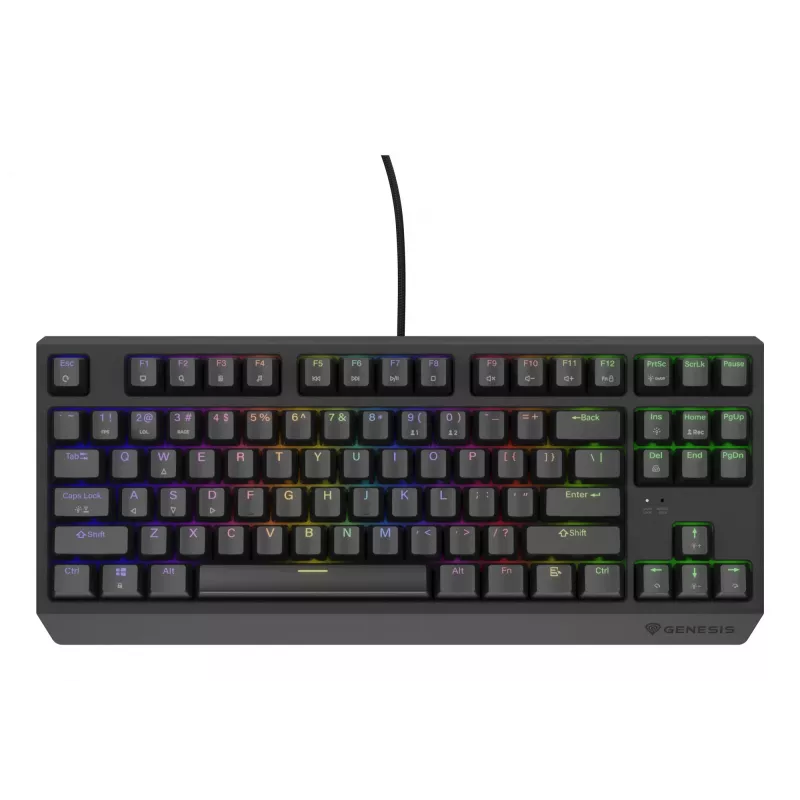 Mehaaniline mänguklaviatuur Genesis Thor 230 TKL — Tenkeyless, US QWERTY, Outemu Brown lülitid, RGB, 1000 Hz, USB