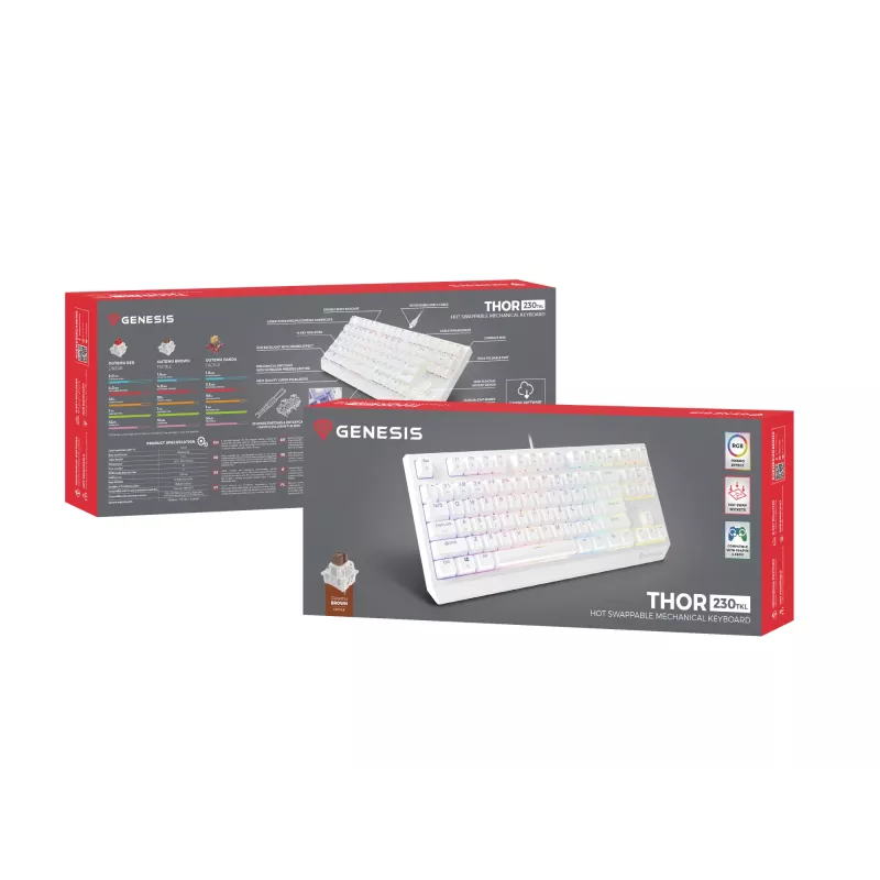GENESIS Thor 230 TKL klaviatuur Mängimiseks USB + RF juhtmevaba + Bluetooth QWERTY Valge