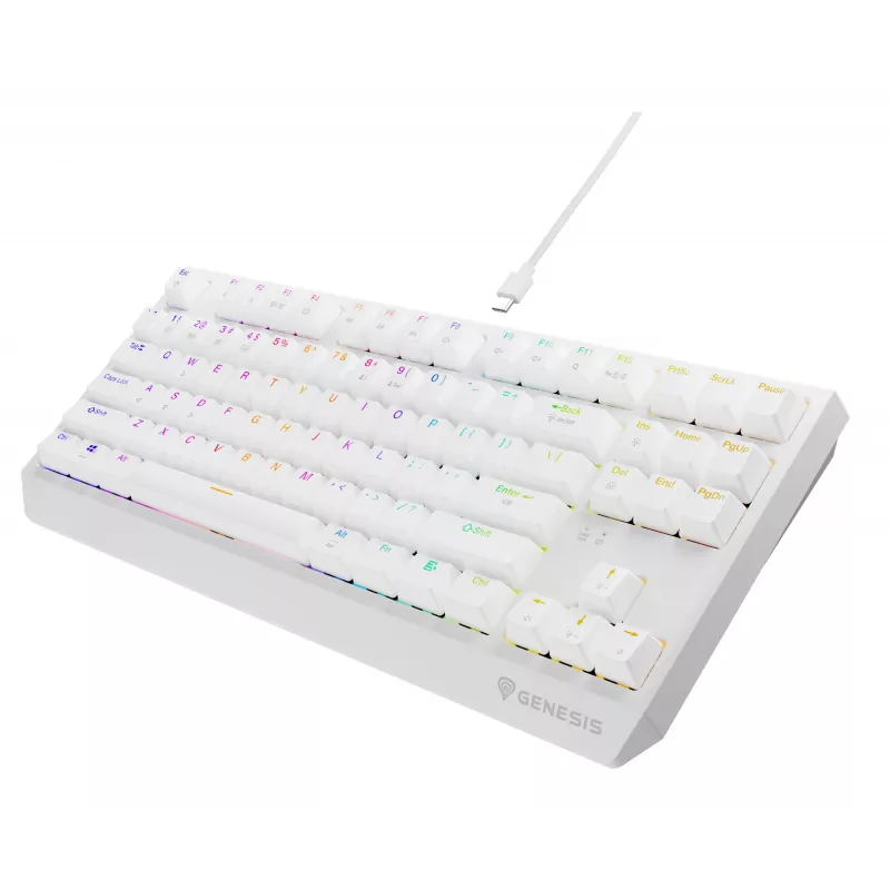 Mänguklaviatuur ilma numbriplokita GENESIS Thor 230 TKL — USB, RF traadita, Bluetooth, QWERTY, Valge