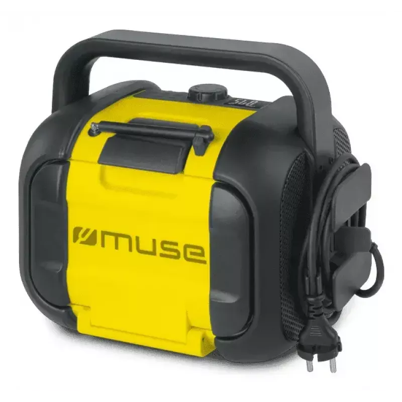 Tööplatsiraadio Muse M-968 BTY — Analoog-FM, 40 W RMS, Bluetooth 10 m, Tolmu-/Löögikindel, Must/Kollane
