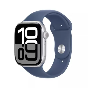 Nutikell Apple Watch Series 10 GPS 46 mm hõbedane alumiiniumkorpus teksasinise spordirihmaga – M/L