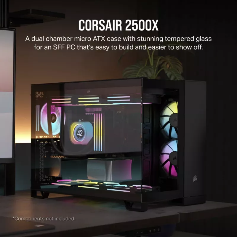 PC-korpus CORSAIR 2500D AIRFLOW Midi Tower Must — ATX/Micro ATX, esiradiaatori tugi kuni 280 mm, USB-A x2, USB-C x1