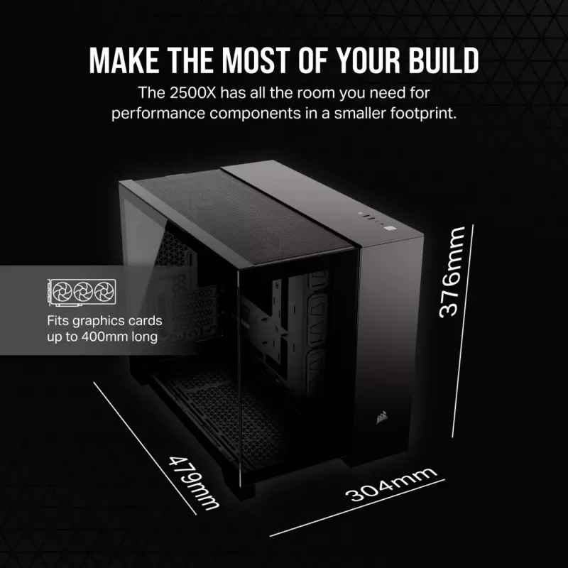 PC-korpus CORSAIR 2500D AIRFLOW Midi Tower Must — ATX/Micro ATX, esiradiaatori tugi kuni 280 mm, USB-A x2, USB-C x1