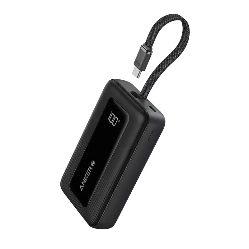 Anker Zolo 10000mAh kaasaskantav aku, 30W ülikiire laadimine, integreeritud USB-C kaabel, must