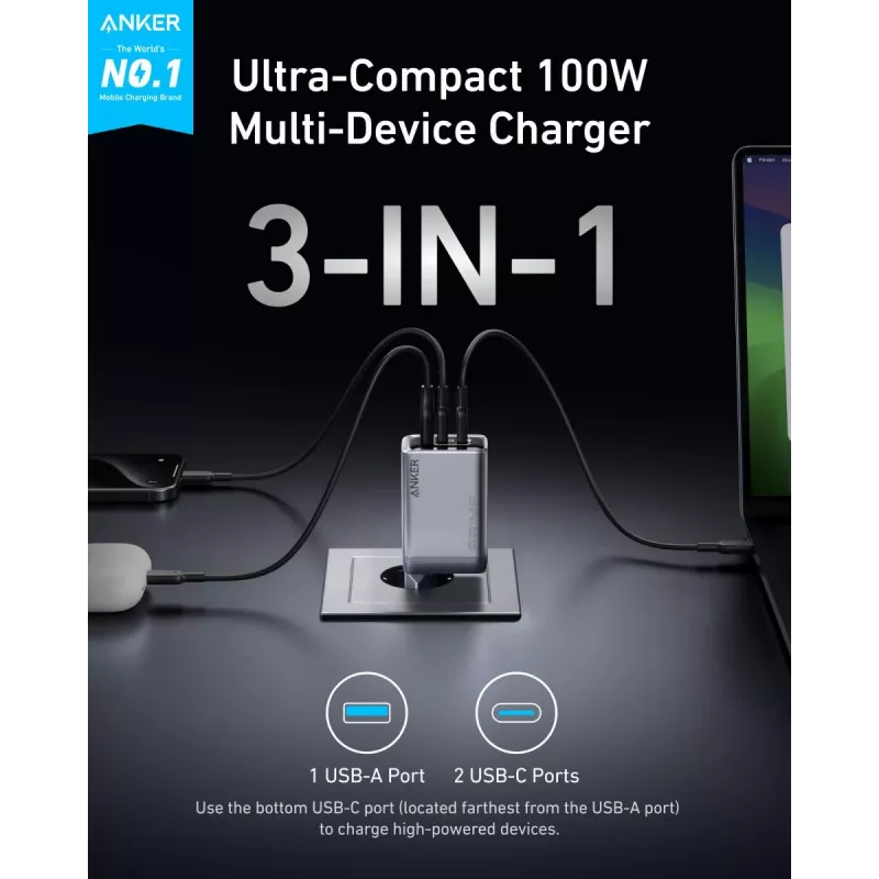 Mobiilseadme laadija Anker A2688341 Universal Must AC Siseruumides 110-240V 1 USB 2.0 2 USB-C