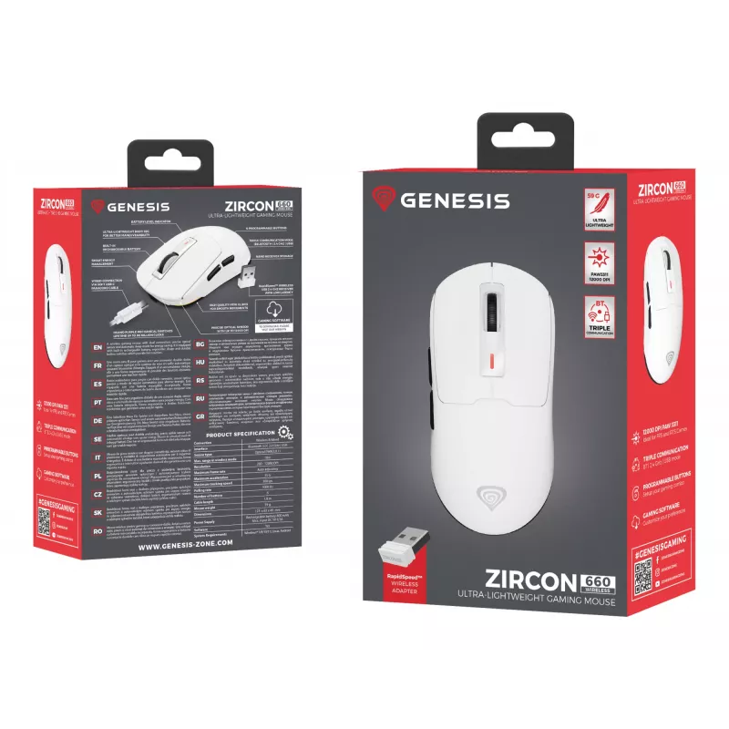 GENESIS Zircon 660 hiir Gaming Paremakäeline RF Traadita + Bluetooth + USB Type-A Optiline 12000 DPI