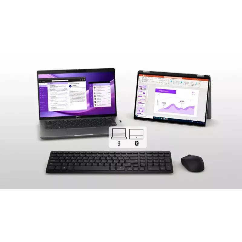 DELL KM555 Vaikne klaviatuur ja hiir komplektis Universaalne RF juhtmevaba + Bluetooth QWERTY US International Must