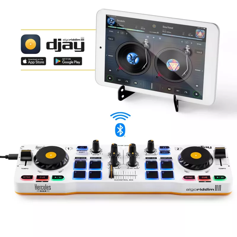 Hercules 4780921 DJ kontroller 2 kanalit Must, Valge, Kollane