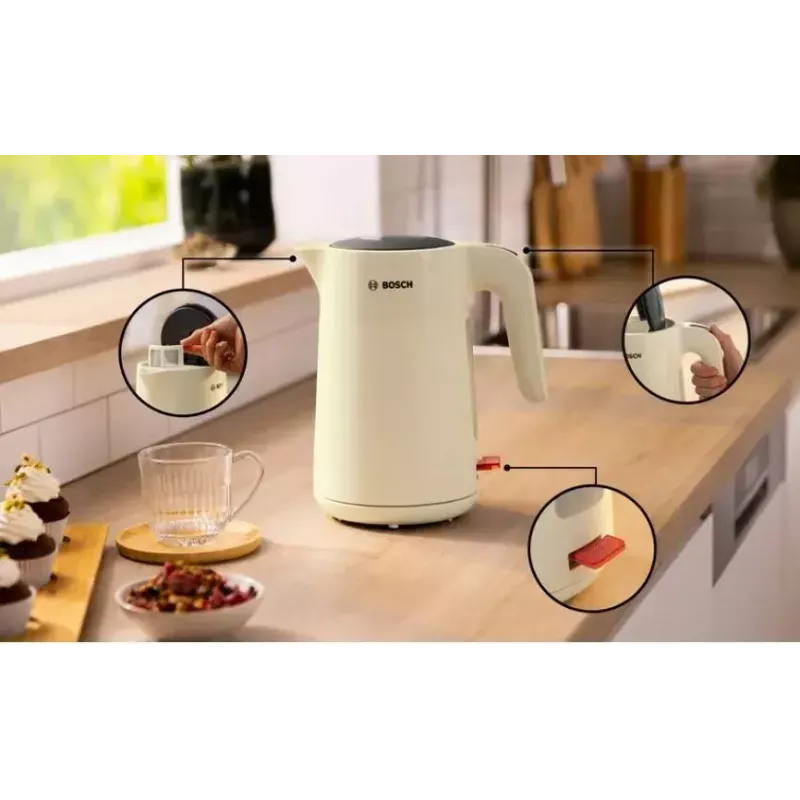 Elektriveekeetja Bosch TWK2M167 1,7 L 2400 W, juhtmeta 360° alusega, automaatne väljalülitus, kuivkeetmiskaitse