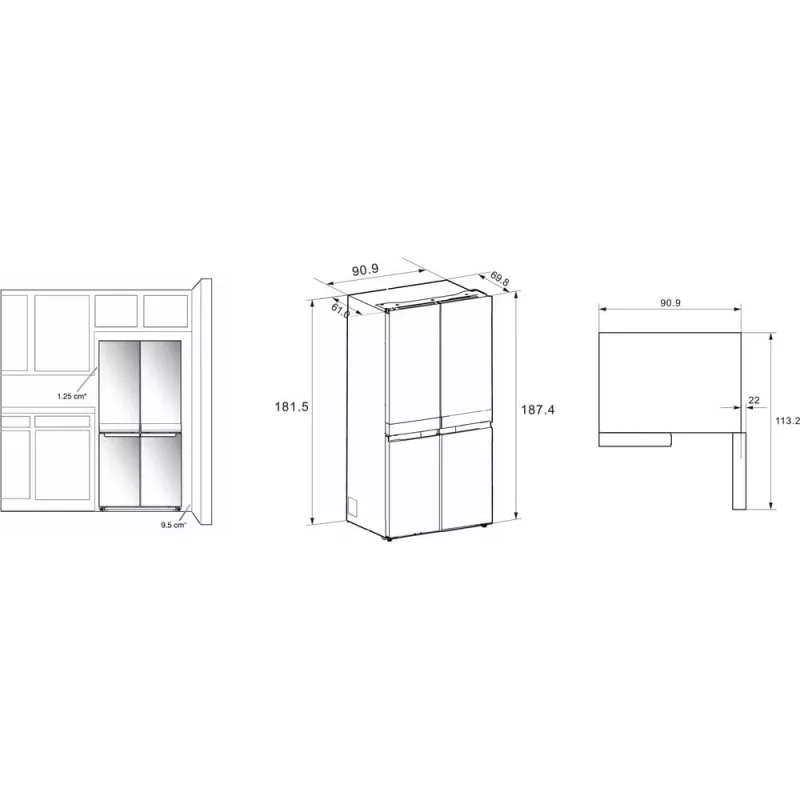 Whirlpool WQ9I FO2BX EF külg-külje kõrval külmik Eraldiseisev 592 L Must