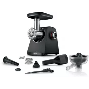 Hakklihamasin Bosch MFWS430B — 1900 W, 2 kiirust, 2,5 kg/min, must/hõbedane, 4,3 kg