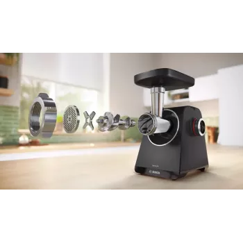 Hakklihamasin Bosch MFWS430B — 1900 W, 2 kiirust, 2,5 kg/min, must/hõbedane, 4,3 kg