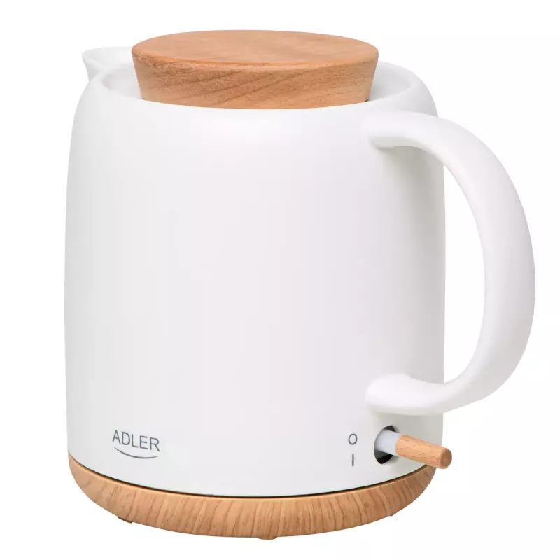 Elektriline veekeetja Adler AD 1304 — 1 L, 1200 W, keraamiline korpus, hingedega kaas, 360° pöörlev alus, valge