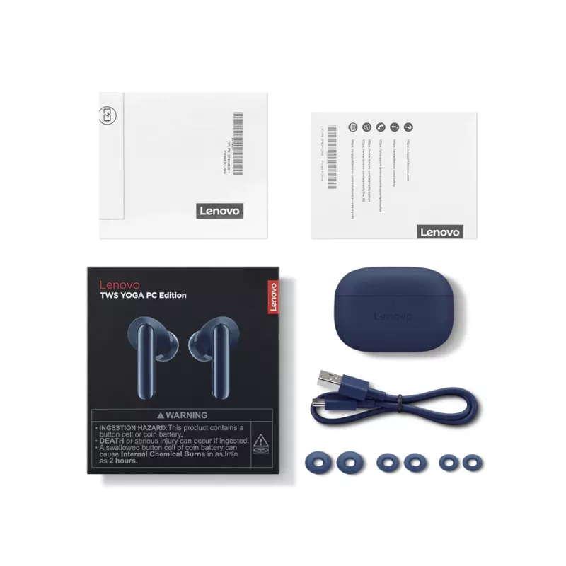 Kõrvaklapid Lenovo YOGA PC Edition True Wireless Stereo (TWS) kõrvasisesed kõnedeks ja muusikaks, USB‑C, sinine, 20–20000 Hz, 10 m ulatus