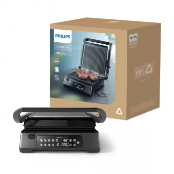 Philips 7000 seeria kontaktgrill, must, ristkülikukujuline, puutetundlik, 220 °C, hingedega kaas, lukustatav kaas, 180°
