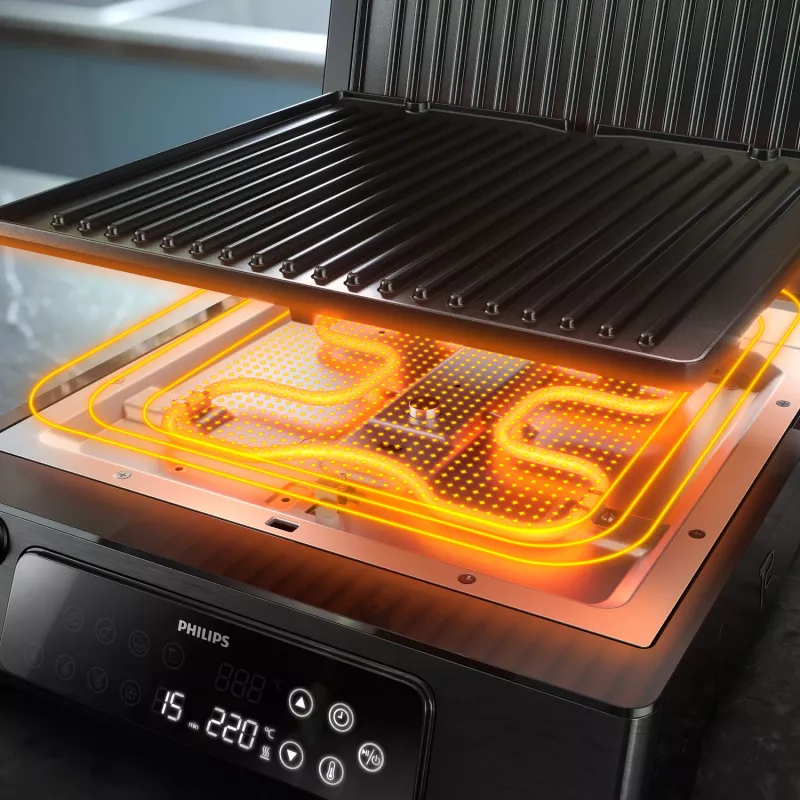 Philips 7000 seeria kontaktgrill, must, ristkülikukujuline, puutetundlik, 220 °C, hingedega kaas, lukustatav kaas, 180°