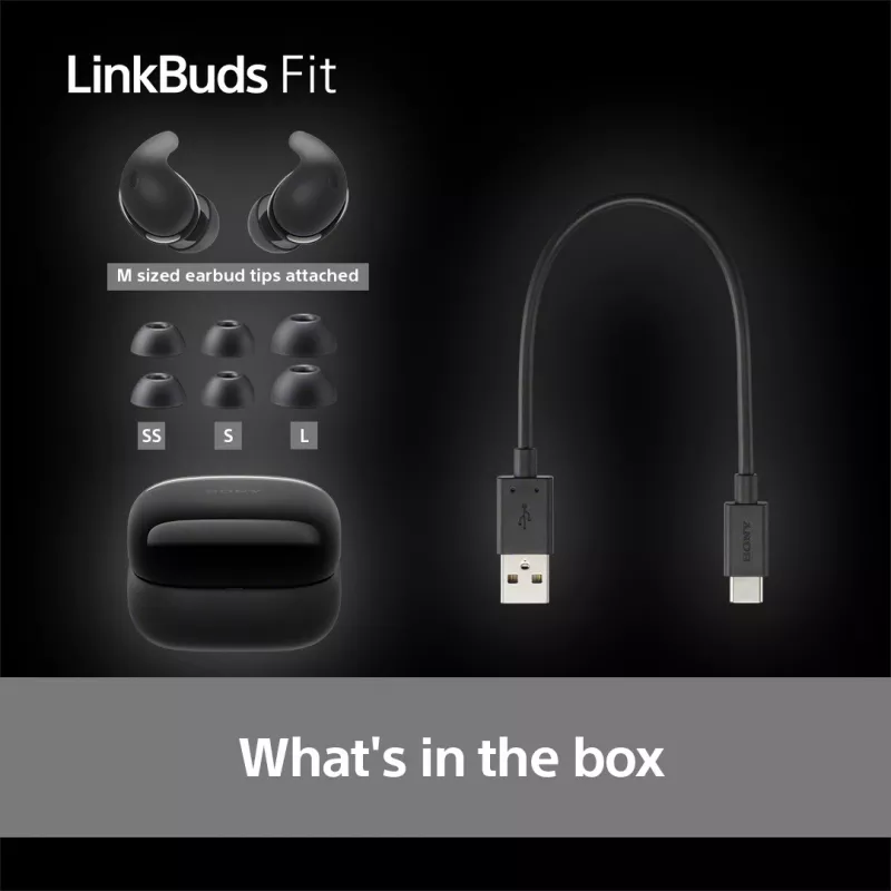 Juhtmeta kõrvasisene peakomplekt Sony LinkBuds Fit WFLS910NB — Bluetooth, 20–20000 Hz, 10 m ulatus, 75 g, must