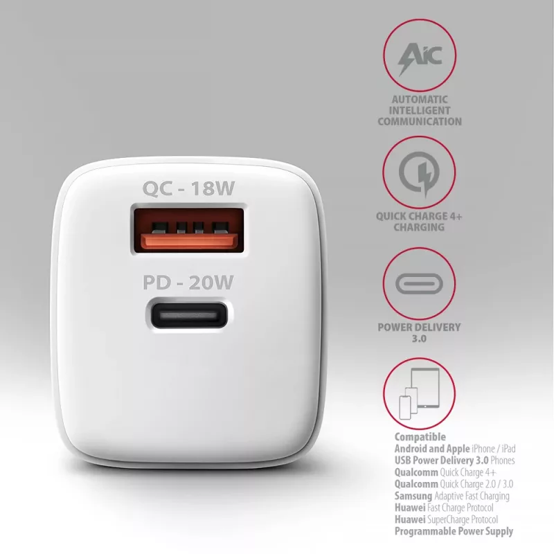 Mobiilseadme laadija Axagon ACU-PQ20W universaalne valge