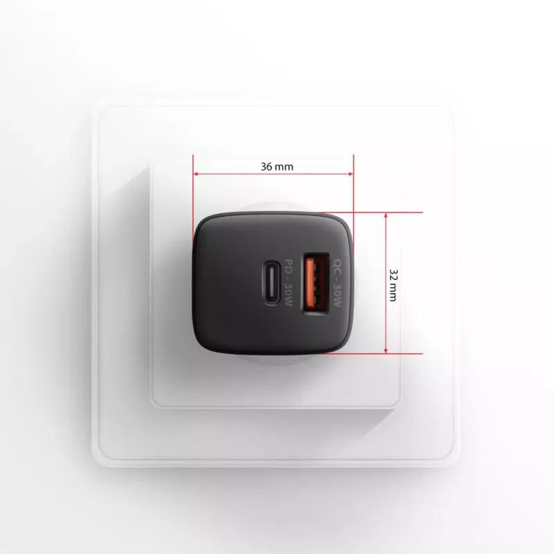 Axagon ACU-PQ30 PD3.0 & QC4+ 2xVÄLJUNDIT seinadapter 30W