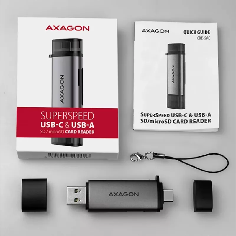 Axagon CRE-SAC SuperSpeed USB-C+USB-A kaardilugeja 5 Gbps