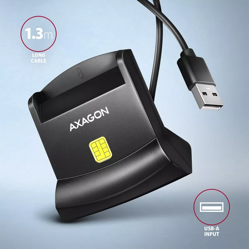 Axagoni universaalne lauapealne USB-kontaktiga nuti-/ID-kaardilugeja pika USB-A-kaabliga. Sobib eObanka rakendusele. nutikaardilugeja Sise USB 2.0 Must