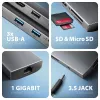 Axagon HMC-8HLSA, USB 5Gbps jaotur, 3x USB-A, HDMI 4k/60Hz, RJ-45, SD/microSD, heli, PD 100W