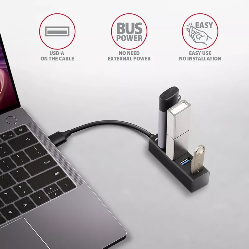 Axagon HUE-M1A 4x USB 3.2 Gen 1 MINI jaotur, metall, 20 cm USB-A kaabel