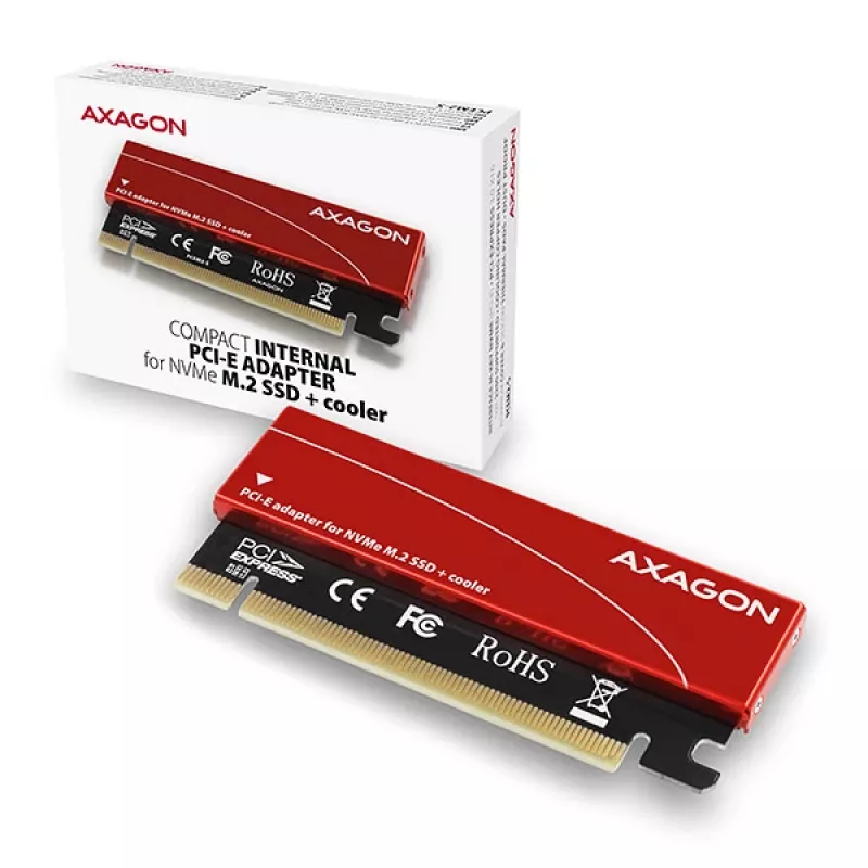 Axagon PCEM2-S PCIe x16 - M.2 NVMe M-võtme pesa adapter, passiivse alumiiniumist jahutusradiaatoriga