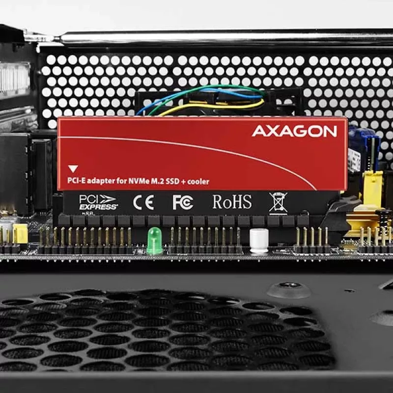 Axagon PCEM2-S PCIe x16 - M.2 NVMe M-võtme pesa adapter, passiivse alumiiniumist jahutusradiaatoriga