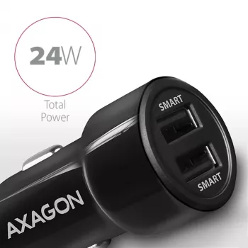Axagon PWC-5V5 SMART autolaadija 24W, 2x USB-A port, 5V/2.4A + 5V/2.4A