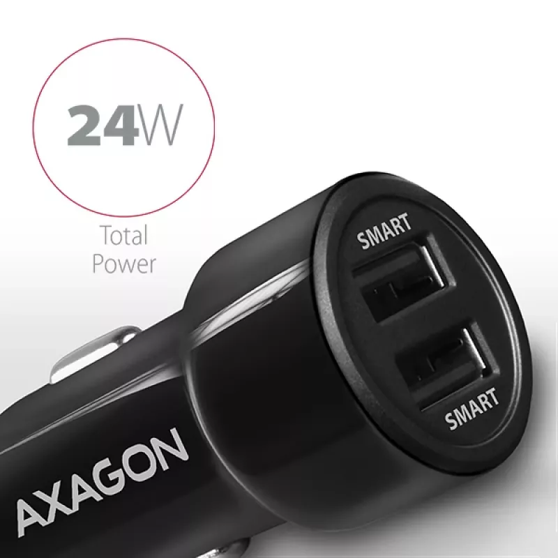 Axagon PWC-5V5 SMART autolaadija 24W, 2x USB-A port, 5V/2.4A + 5V/2.4A