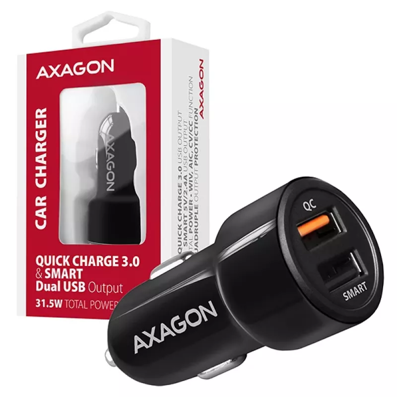 Axagon PWC-QC5 mobiilseadme laadija Mobiiltelefon, Nutitelefon, Tahvelarvuti, Universaalne Must Sigaretisüütaja Kiirlaadimine Auto
