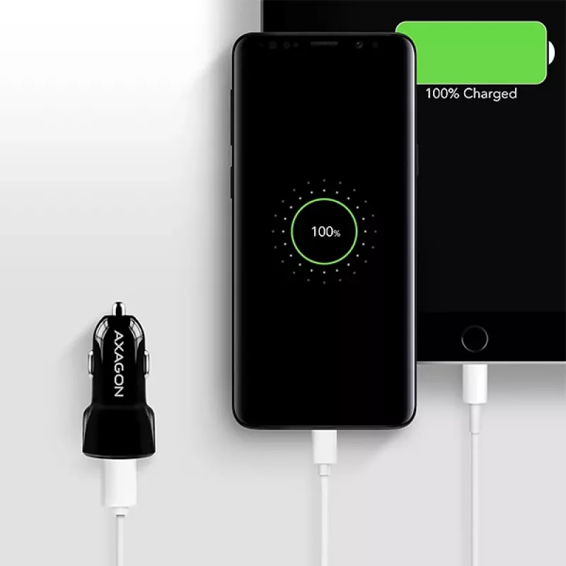 Axagon PWC-QC5 mobiilseadme laadija Mobiiltelefon, Nutitelefon, Tahvelarvuti, Universaalne Must Sigaretisüütaja Kiirlaadimine Auto