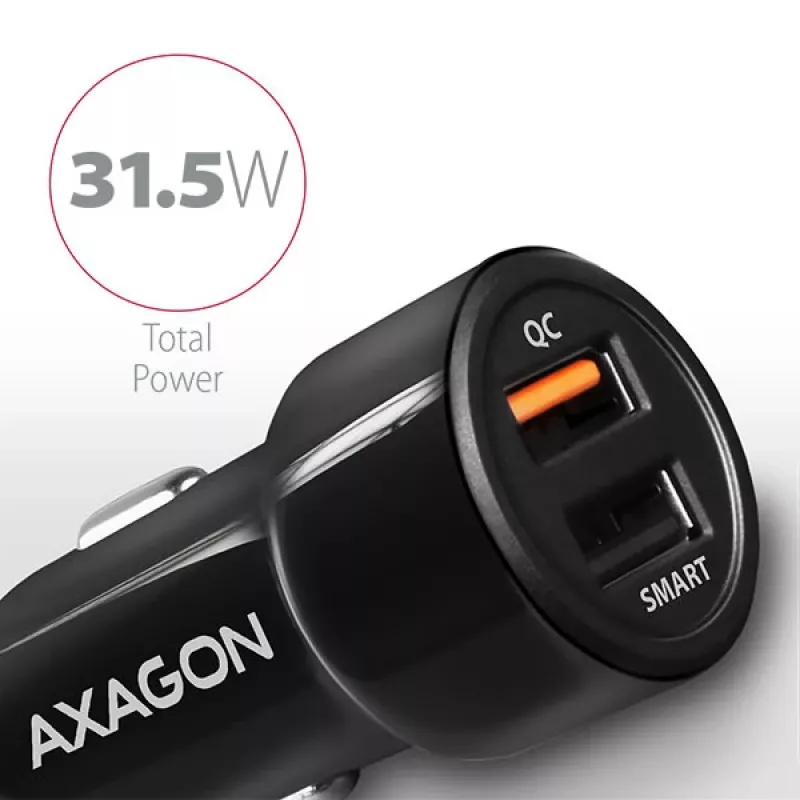 Axagon PWC-QC5 mobiilseadme laadija Mobiiltelefon, Nutitelefon, Tahvelarvuti, Universaalne Must Sigaretisüütaja Kiirlaadimine Auto