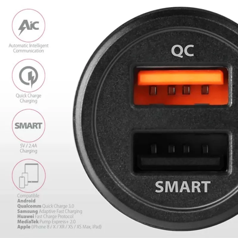 Axagon PWC-QC5 mobiilseadme laadija Mobiiltelefon, Nutitelefon, Tahvelarvuti, Universaalne Must Sigaretisüütaja Kiirlaadimine Auto