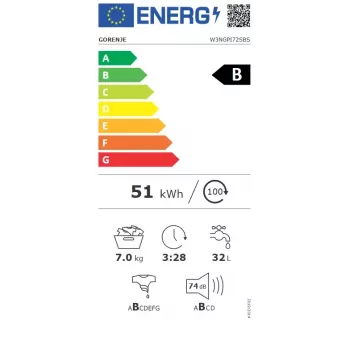 Pesumasin Gorenje W3NGPI72SBS eestlaetav 7 kg, 1200 p/min, LCD, aur, 59,5×43,5 cm, energiaklass B
