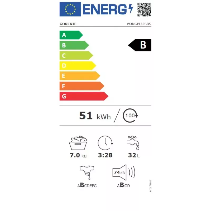 Pesumasin Gorenje W3NGPI72SBS eestlaetav 7 kg, 1200 p/min, LCD, aur, 59,5×43,5 cm, energiaklass B