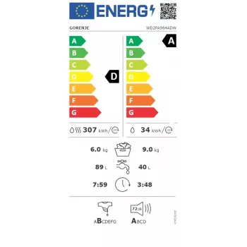 Gorenje WD2PA964ADW Pesu-kuivati 9 kg / 6 kg 1400 p/min
