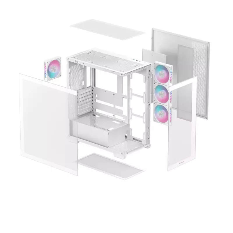 Arvuti korpus DeepCool CG580 4F WH Midi Tower ATX/Micro ATX/ITX, karastatud klaas, 3×120mm + tagumine 120mm ventilaator, valge
