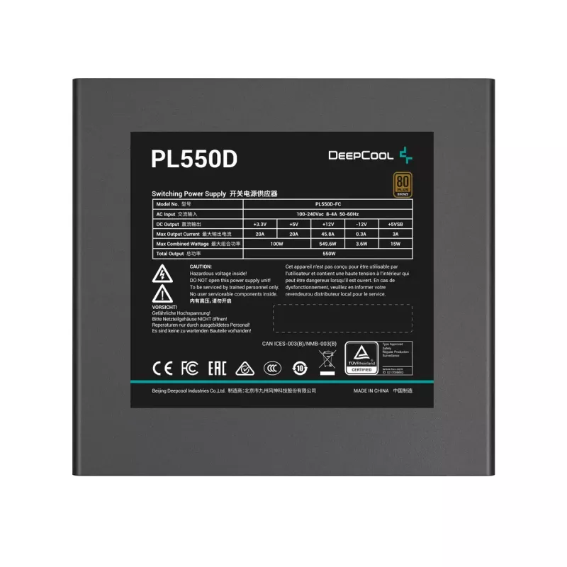 Toiteplokk DeepCool PL550D 550W ATX 3.0 80 PLUS Bronze, 120mm ventilaator, mittemodulaarne, 6 SATA, 3x 6+2 PCIe