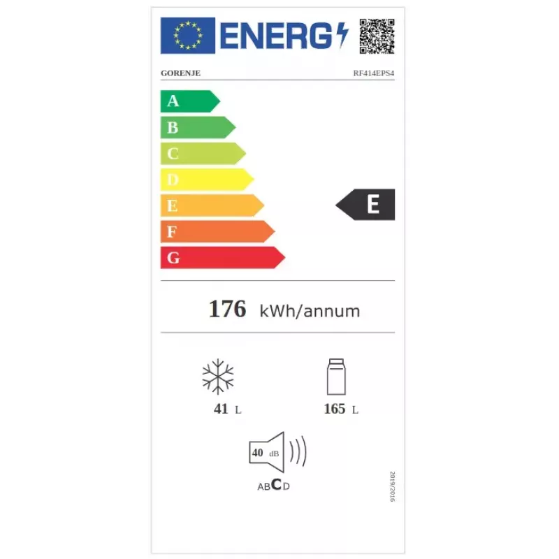 Eraldiseisev külmik Gorenje RF414EPS4 — 206 L kogumaht, 165 L külmik, 41 L sügavkülmik, hall