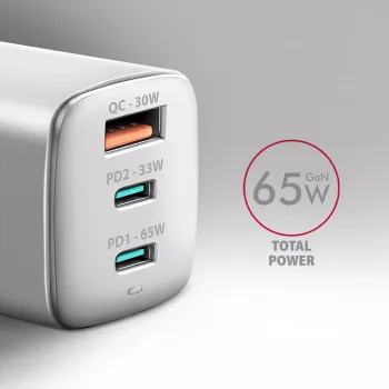 Axagon ACU-DPQ65W PD3.0 & QC4+ 3x VÄLJUNDIT seinälaadija 65W