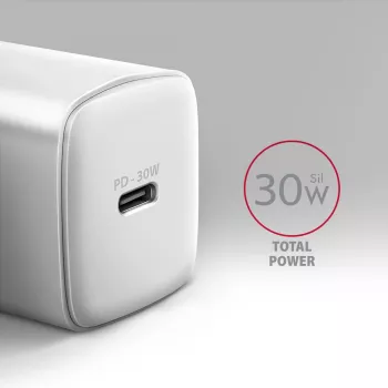 Seinalaadija Axagon ACU-PD30W 1x QC3.0/AFC/FCP/PD Type-C 30W Valge