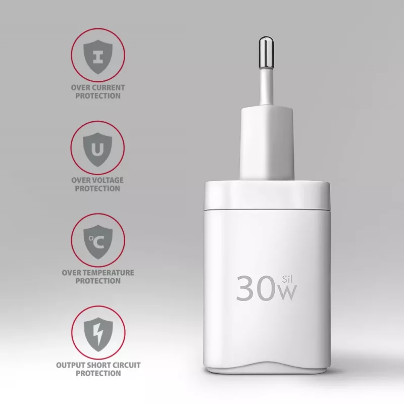 Seinalaadija Axagon ACU-PD30W 1x QC3.0/AFC/FCP/PD Type-C 30W Valge