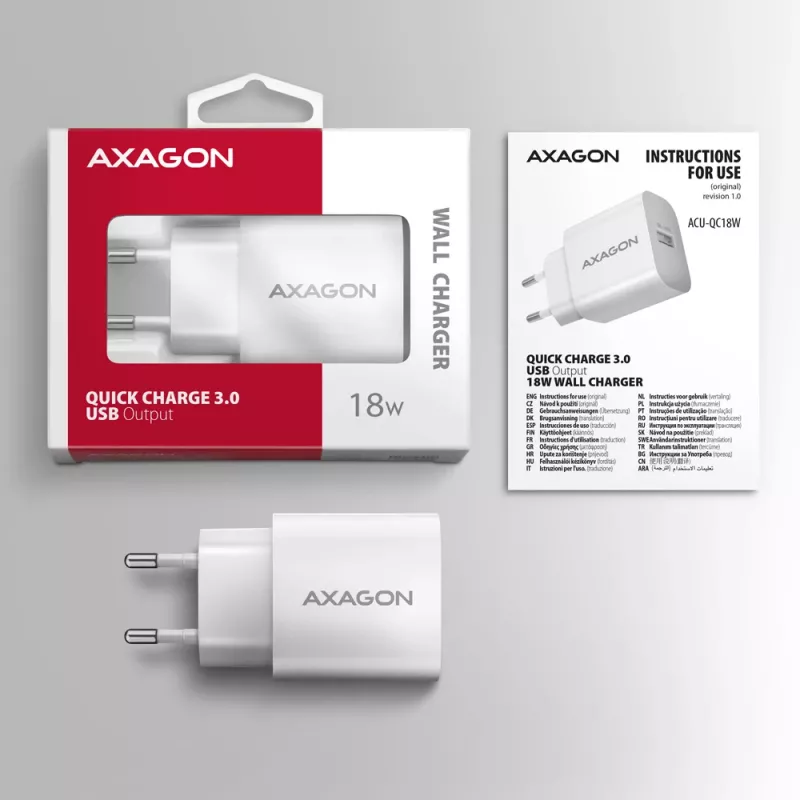 Axagon ACU-QC18W QC3.0 1xVÄLJUND seinelaadija 18W