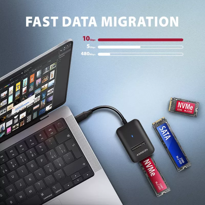 Axagon ADM2-CM USB-C adapter M.2 NVMe SATA 10Gbps must