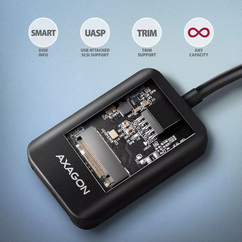 Axagon ADM2-CM USB-C adapter M.2 NVMe SATA 10Gbps must